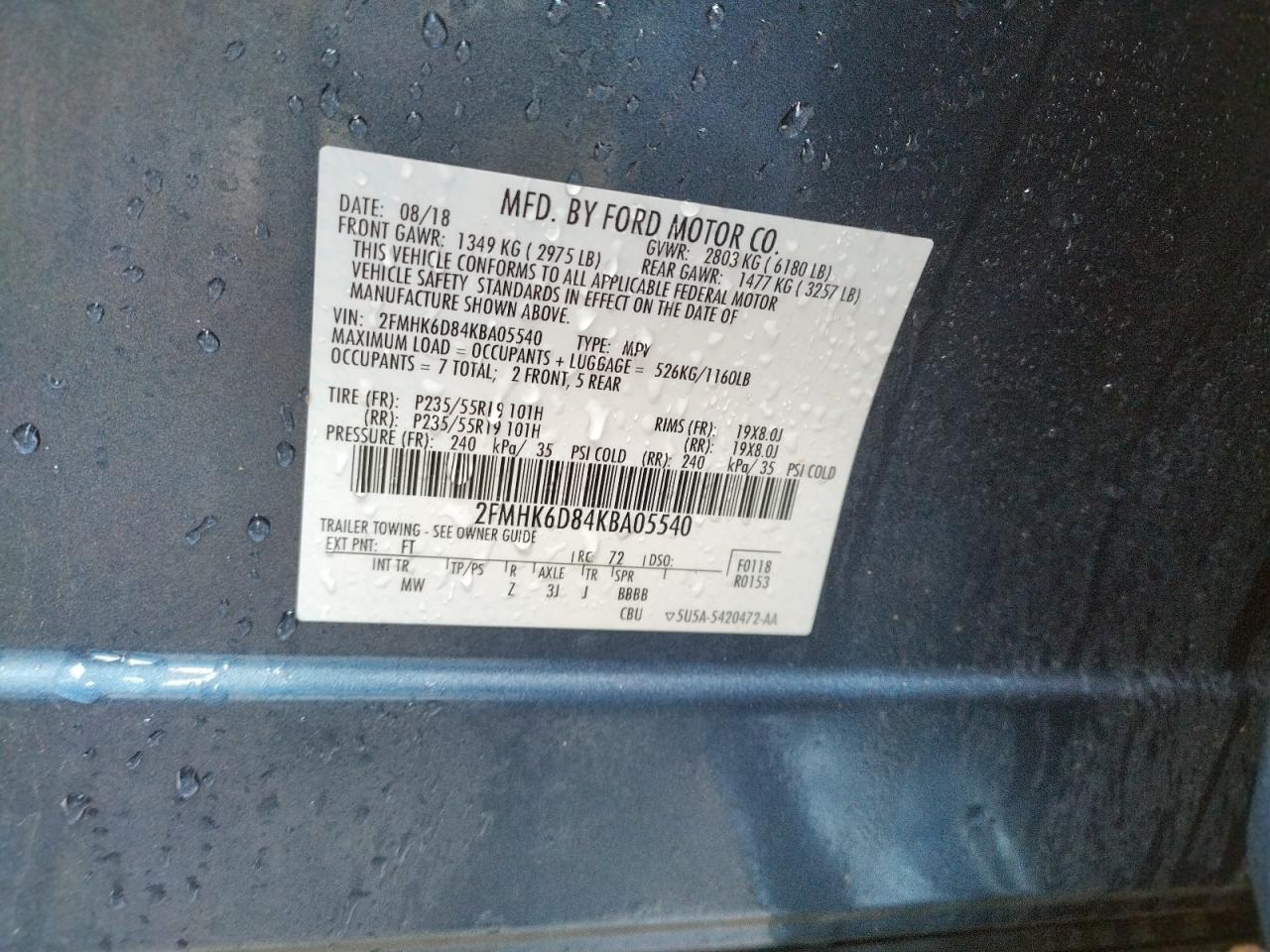 Photo 10 from auction – 2019 FORD FLEX LIMIT with VIN 2FMHK6D84KBA05540