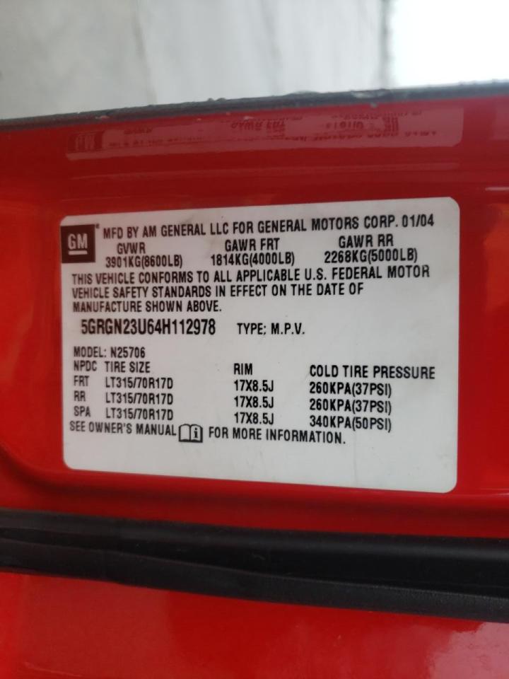 Photo 10 from auction – 2004 HUMMER H2 with VIN 5GRGN23U64H112978