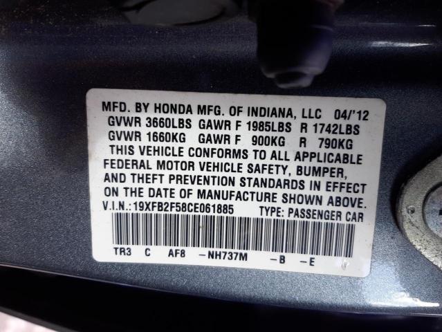 Photo 10 from auction – 2012 HONDA CIVIC LX with VIN 19XFB2F58CE061885