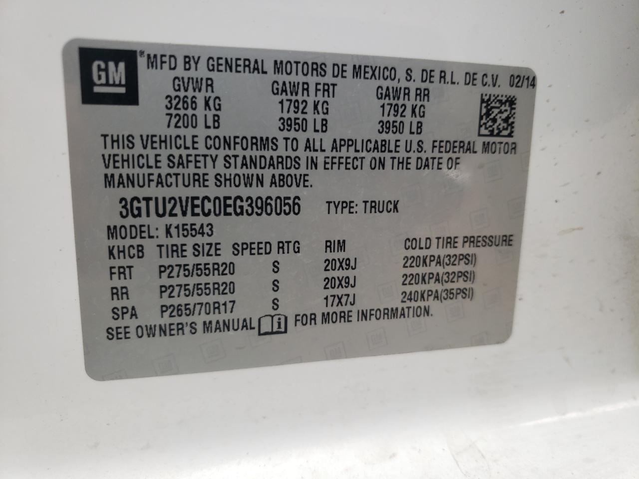 Photo 10 from auction – 2014 GMC SIERRA K15 with VIN 3GTU2VEC0EG396056