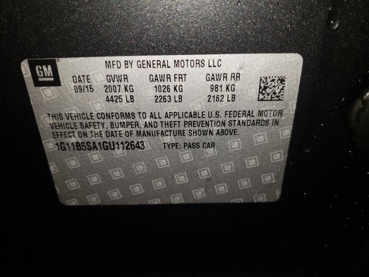 Photo 10 from auction – 2016 CHEVROLET MALIBU LIM with VIN 1G11B5SA1GU112643