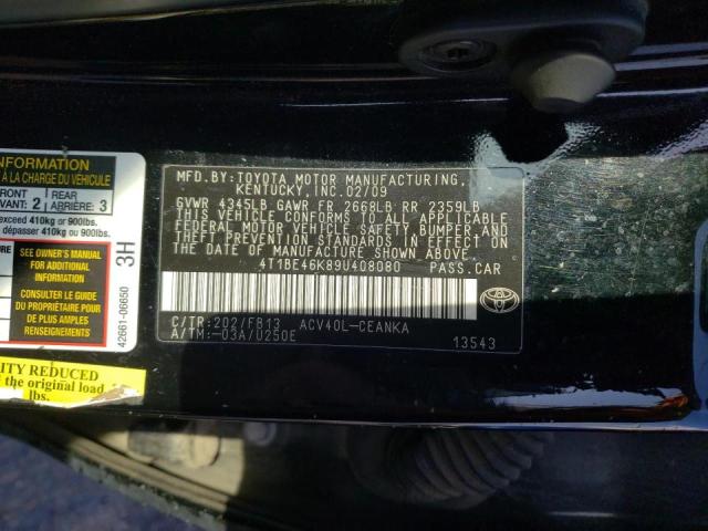 Photo 10 from auction – 2009 TOYOTA CAMRY BASE with VIN 4T1BE46K89U408080