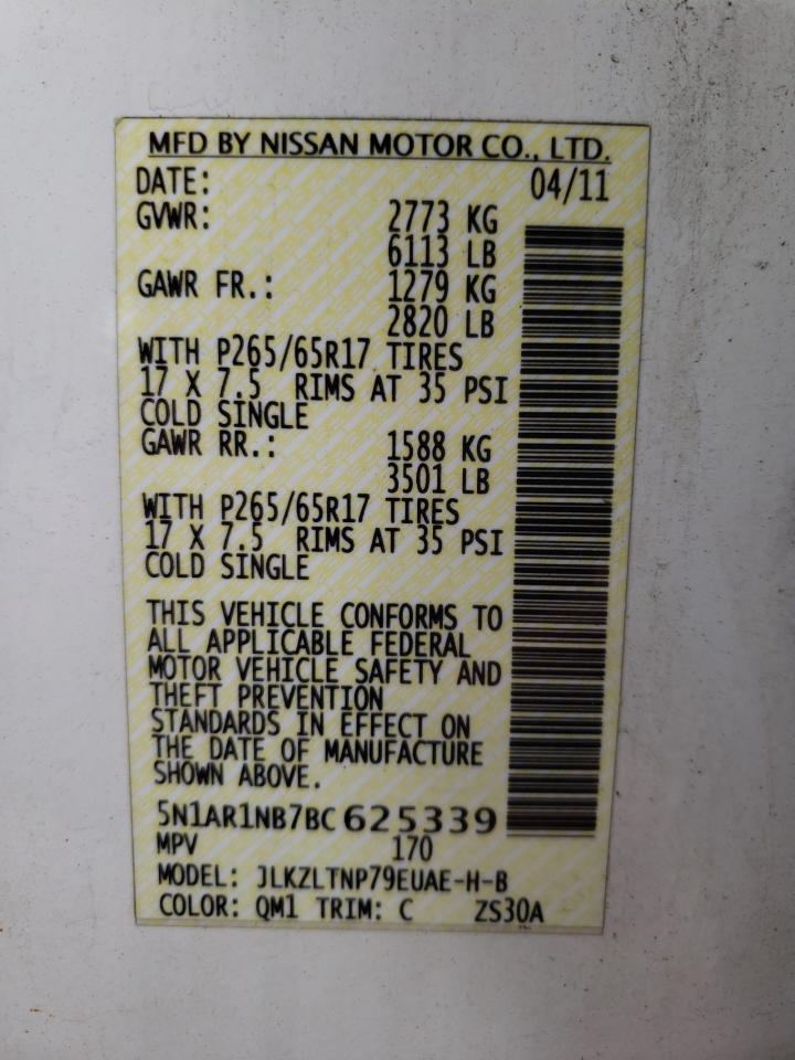 Photo 10 from auction – 2011 NISSAN PATHFINDER with VIN 5N1AR1NB7BC625339