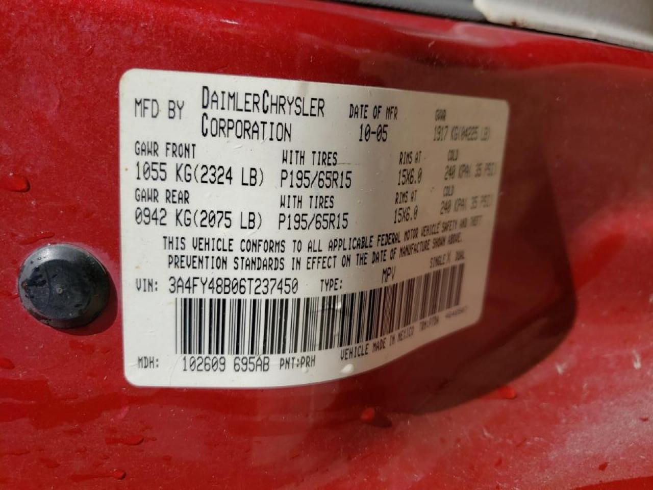 Photo 10 from auction – 2006 CHRYSLER PT CRUISER with VIN 3A4FY48B06T237450