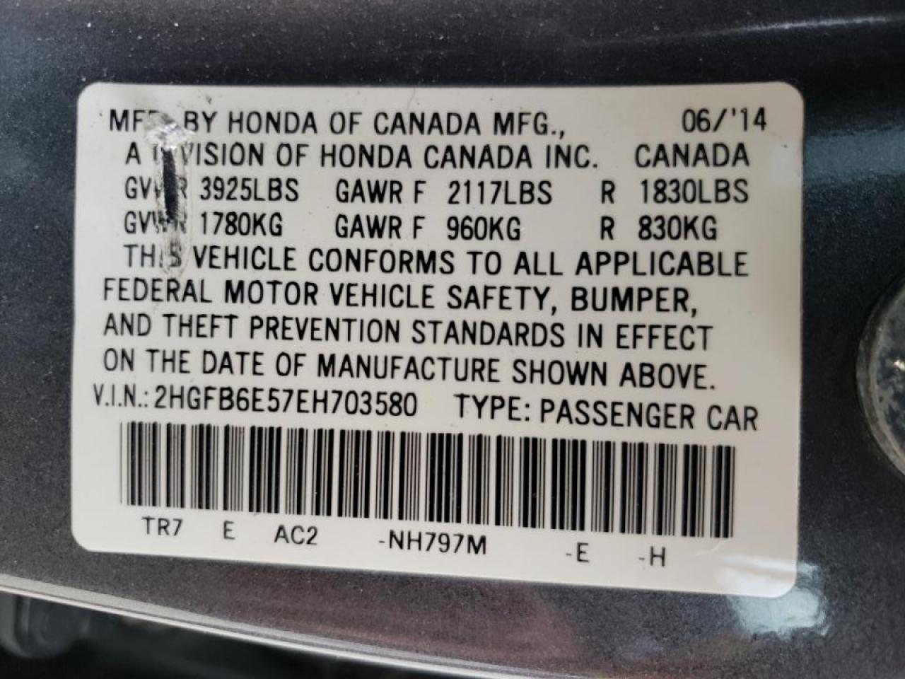 Photo 10 from auction – 2014 HONDA CIVIC SI with VIN 2HGFB6E57EH703580