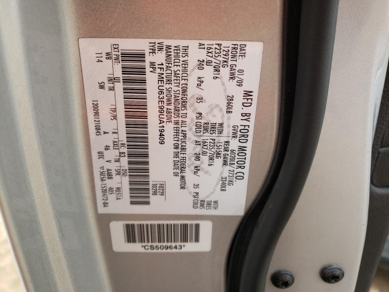 Photo 10 from auction – 2009 FORD EXPLORER X with VIN 1FMEU63E99UA19409