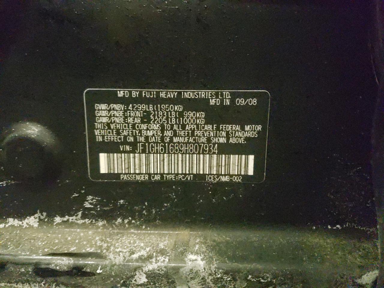 Photo 10 from auction – 2009 SUBARU IMPREZA 2. with VIN JF1GH61689H807934