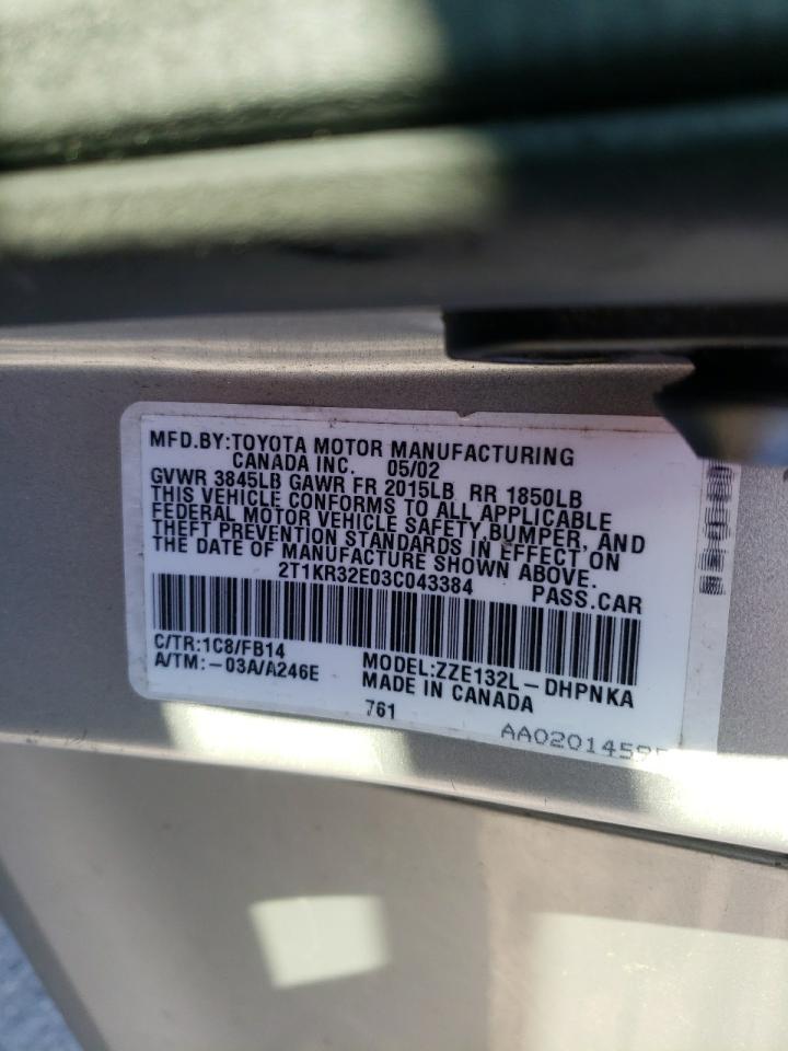 Photo 10 from auction – 2003 TOYOTA COROLLA MA with VIN 2T1KR32E03C043384