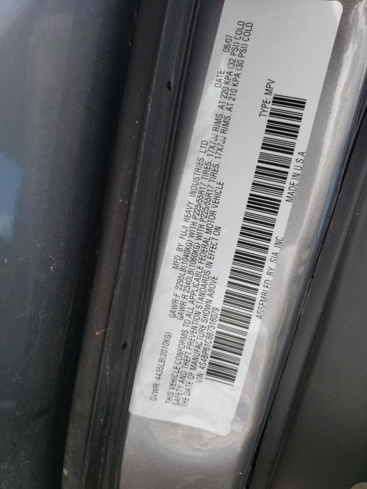Photo 10 from auction – 2008 SUBARU OUTBACK 2. with VIN 4S4BP61C887316079