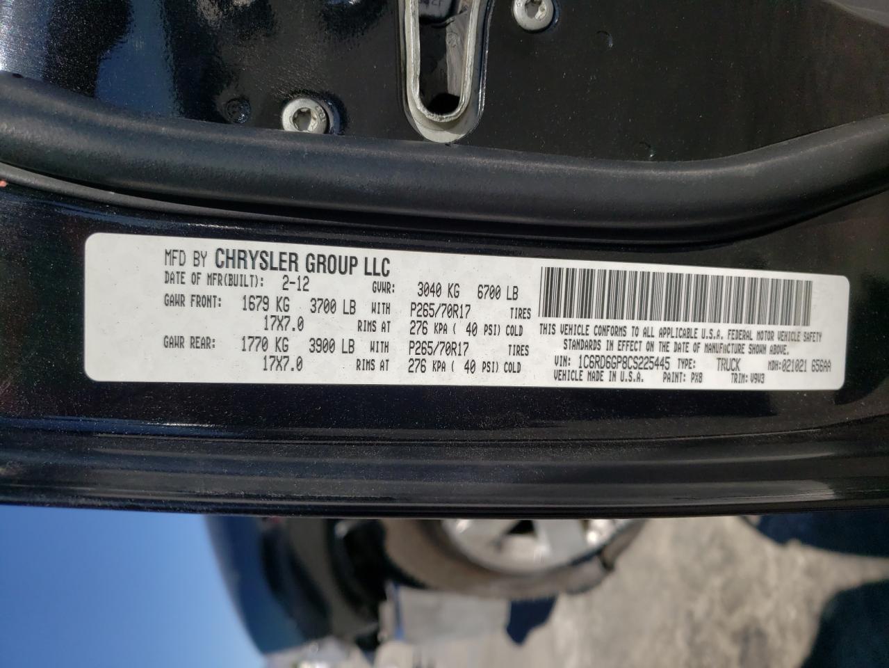 Photo 10 from auction – 2012 DODGE RAM 1500 S with VIN 1C6RD6GP8CS225445