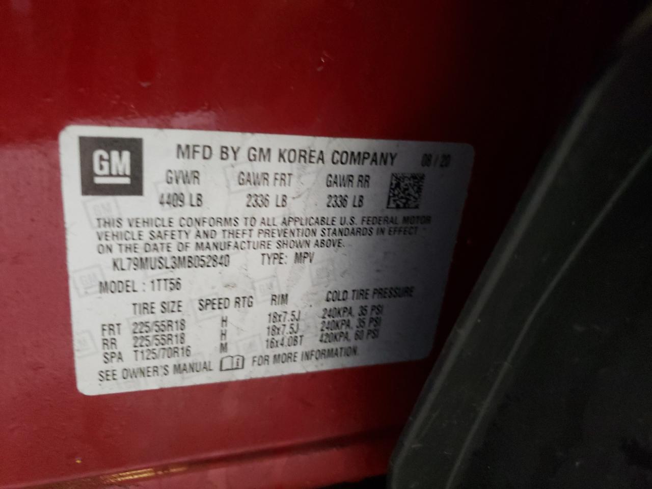 Photo 10 from auction – 2021 CHEVROLET TRAILBLAZE with VIN KL79MUSL3MB052840