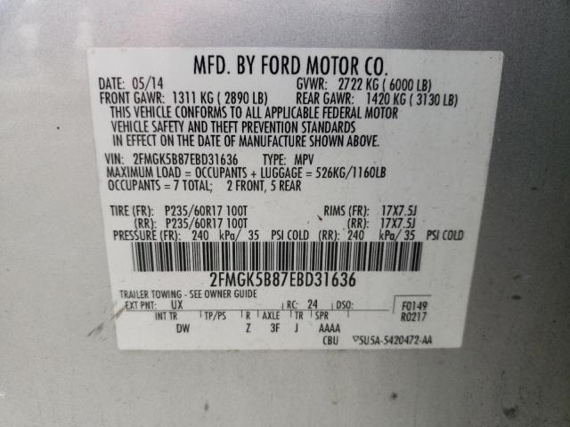 Photo 10 from auction – 2014 FORD FLEX SE with VIN 2FMGK5B87EBD31636