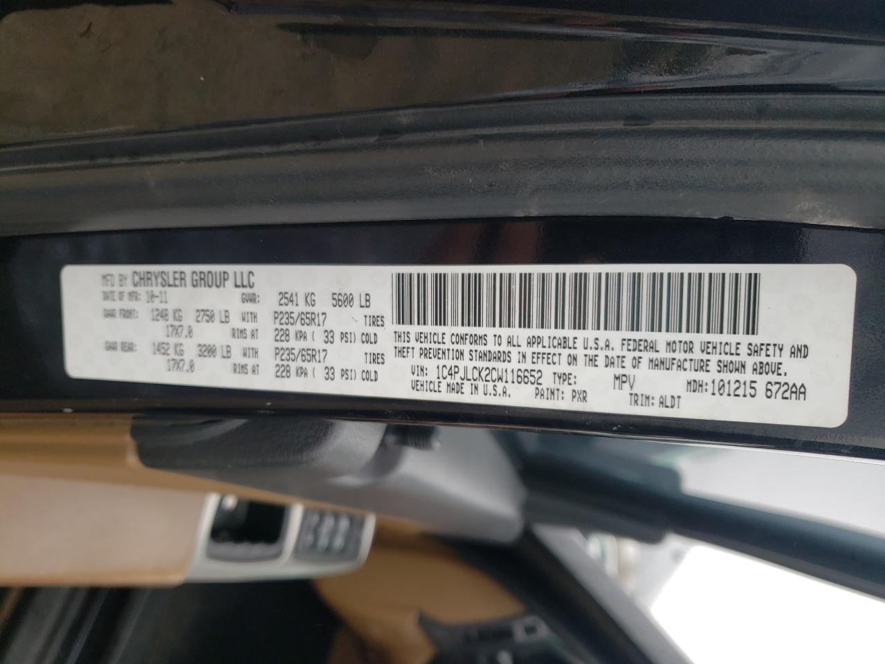 Photo 10 from auction – 2012 JEEP LIBERTY LI with VIN 1C4PJLCK2CW116652