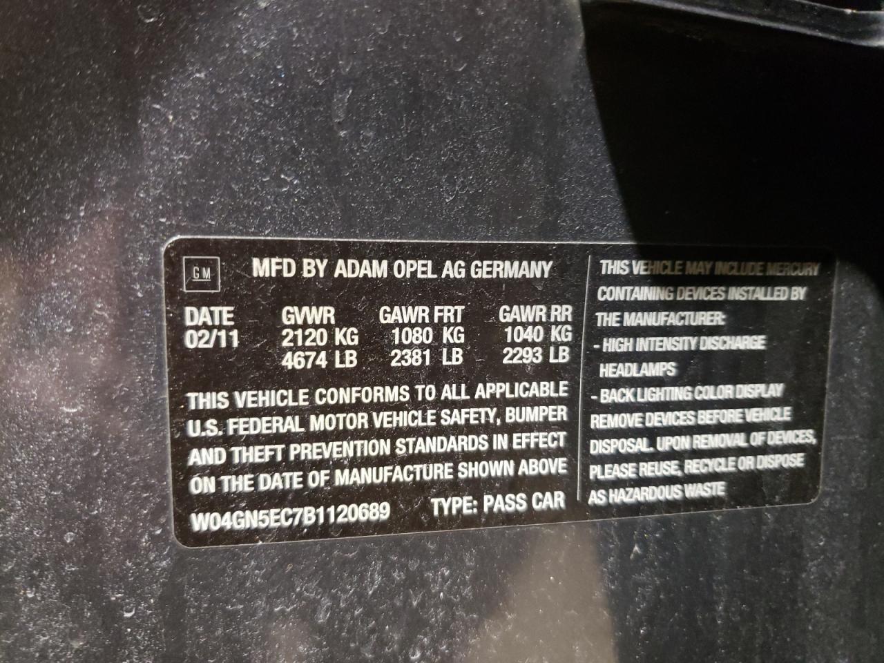 Photo 10 from auction – 2011 BUICK REGAL CXL with VIN W04GN5EC7B1120689