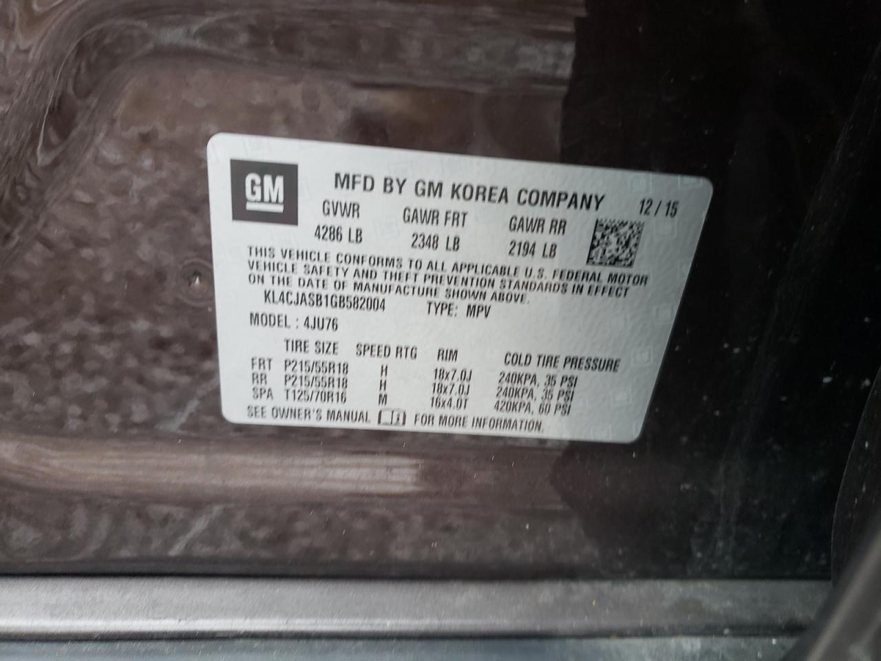 Photo 10 from auction – 2016 BUICK ENCORE with VIN KL4CJASB1GB582004