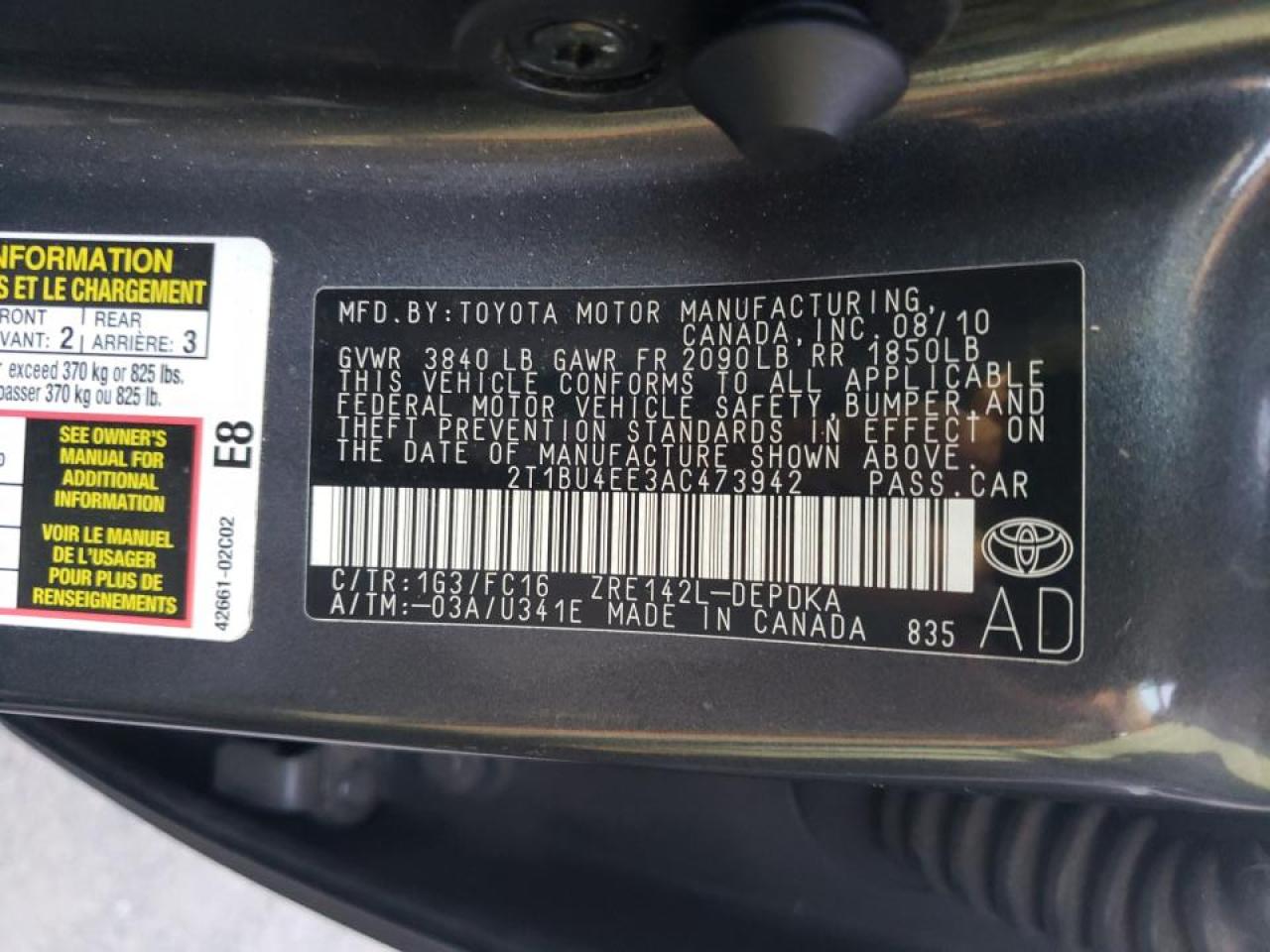 Zdjęcie 10 z aukcji – 2010 TOYOTA COROLLA BA z VIN 2T1BU4EE3AC473942