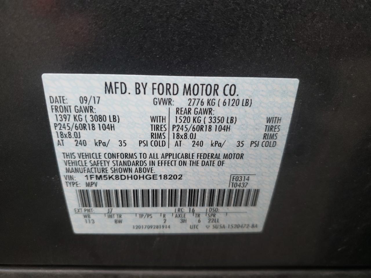 Photo 10 from auction – 2017 FORD EXPLORER X with VIN 1FM5K8DH0HGE18202