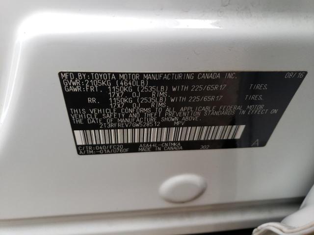 Photo 10 from auction – 2016 TOYOTA RAV4 XLE with VIN 2T3RFREV7GW528512