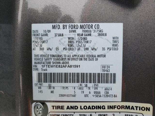 Photo 10 from auction – 2010 FORD F150 SUPER with VIN 1FTEW1E82AFA81591