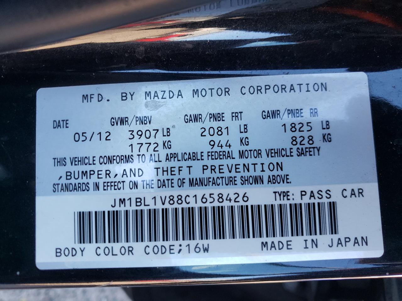 Photo 10 from auction – 2012 MAZDA 3 I with VIN JM1BL1V88C1658426