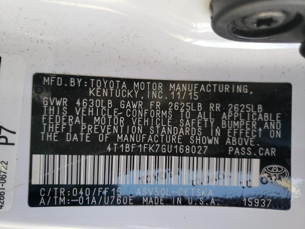 Photo 10 from auction – 2016 TOYOTA CAMRY LE with VIN 4T1BF1FK7GU168027