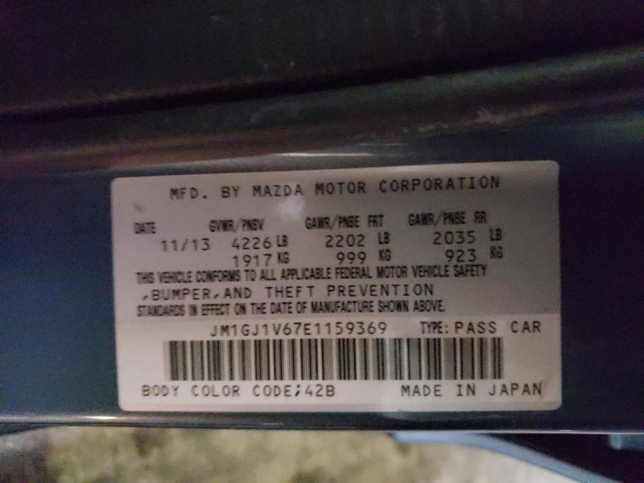 Photo 10 from auction – 2014 MAZDA 6 TOURING with VIN JM1GJ1V67E1159369