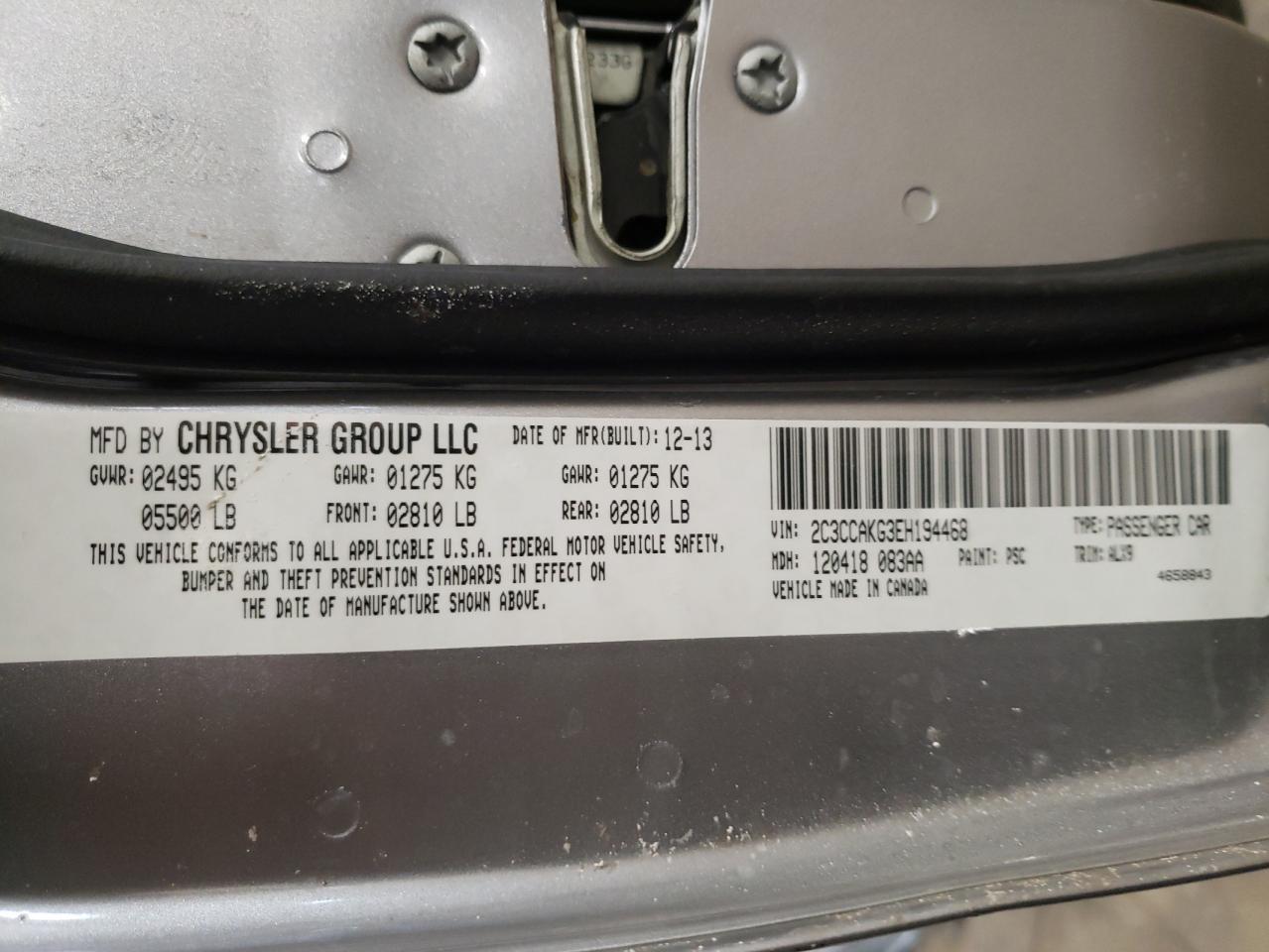 Photo 10 from auction – 2014 CHRYSLER 300C with VIN 2C3CCAKG3EH194468