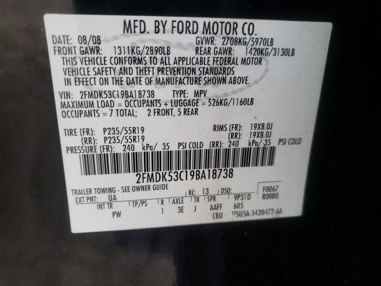 Photo 10 from auction – 2009 FORD FLEX LIMIT with VIN 2FMDK53C19BA18738