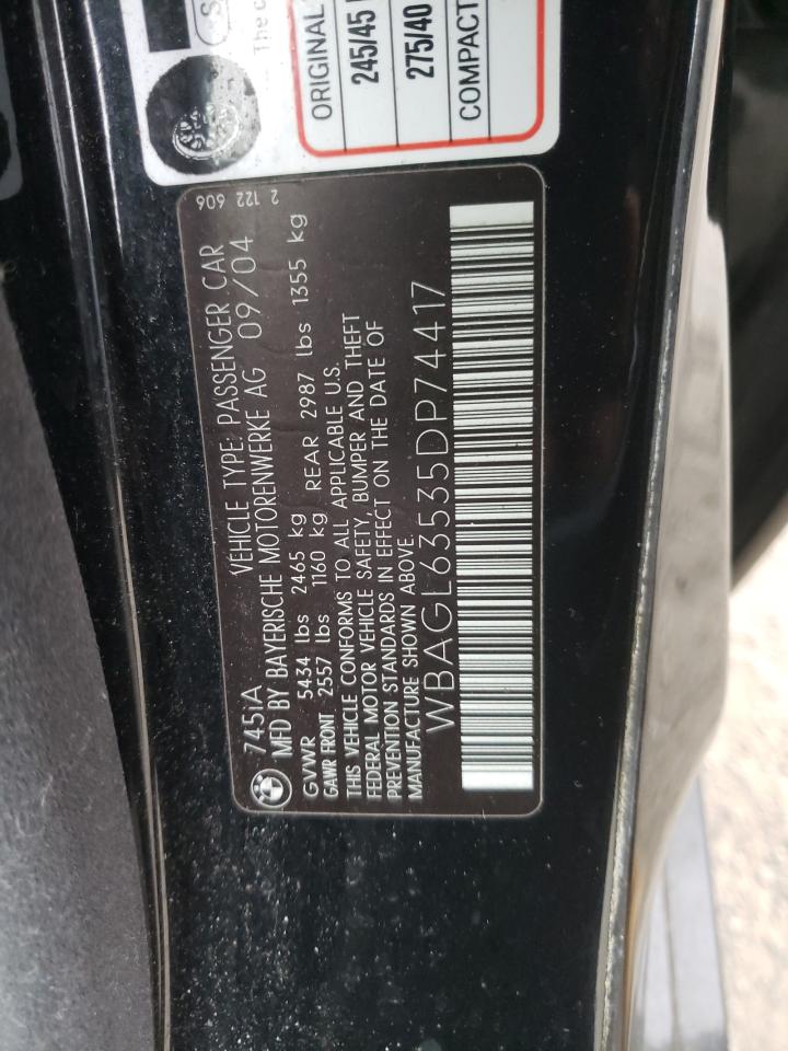 Photo 10 from auction – 2005 BMW 745 I with VIN WBAGL63535DP74417