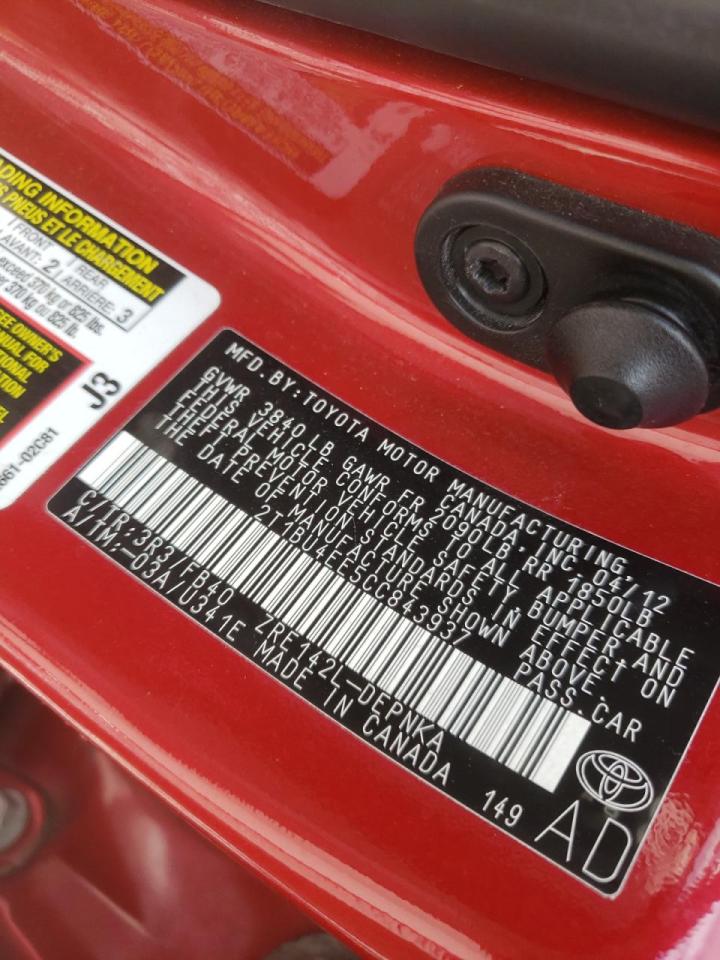 Photo 10 from auction – 2012 TOYOTA COROLLA BA with VIN 2T1BU4EE5CC843937