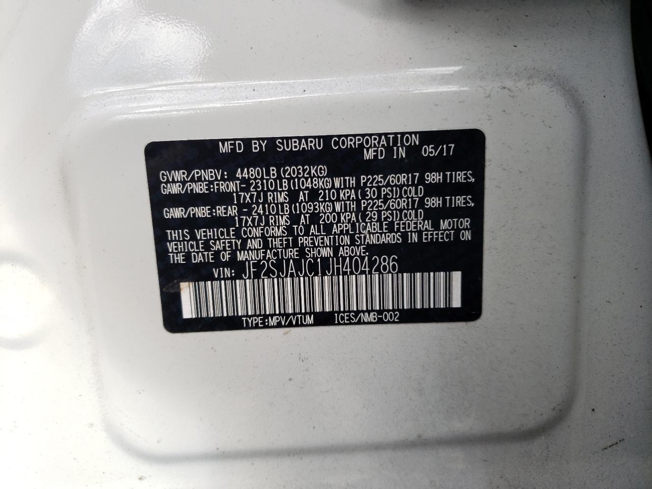 Photo 10 from auction – 2018 SUBARU FORESTER with VIN JF2SJAJC1JH404286