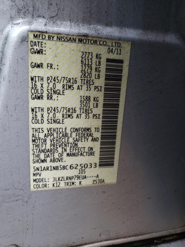 Photo 10 from auction – 2011 NISSAN PATHFINDER with VIN 5N1AR1NB5BC625033