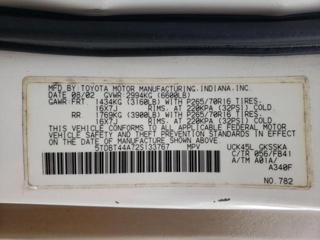 Photo 10 from auction – 2002 TOYOTA SEQUOIA with VIN 5TDBT44A72S133767