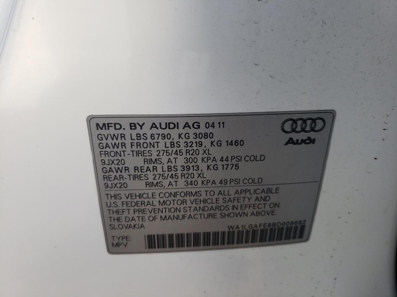 Photo 10 from auction – 2011 AUDI Q7 PREMIUM with VIN WA1LGAFE8BD009682