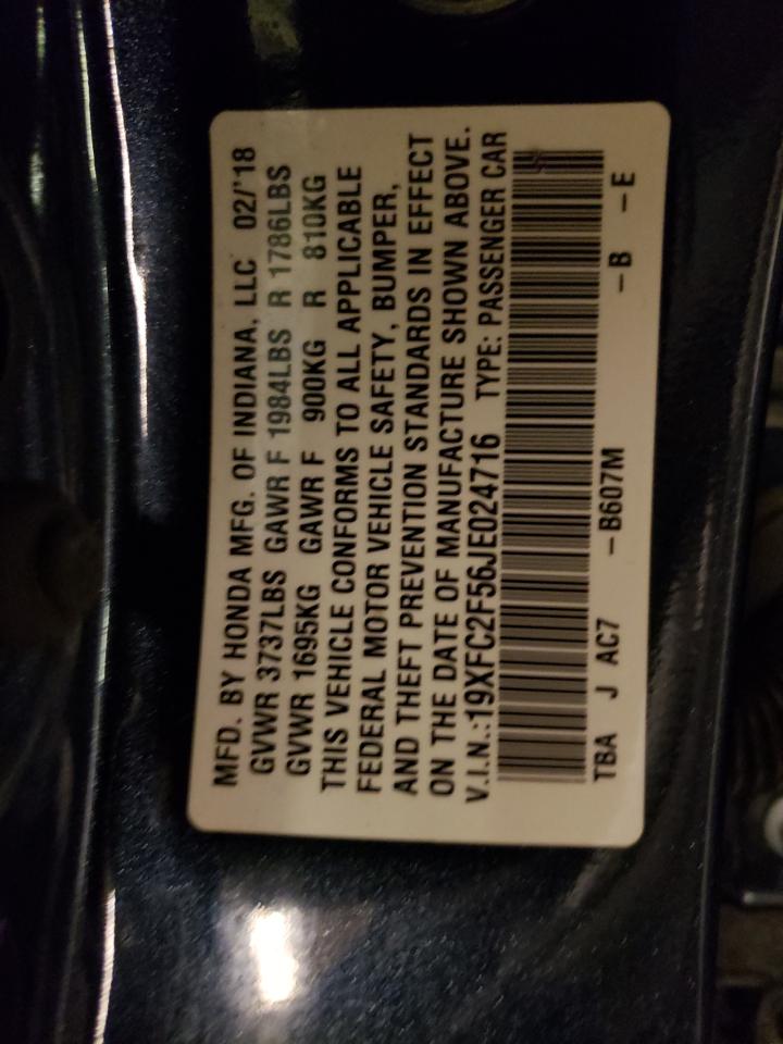 Photo 10 from auction – 2018 HONDA CIVIC LX with VIN 19XFC2F56JE024716