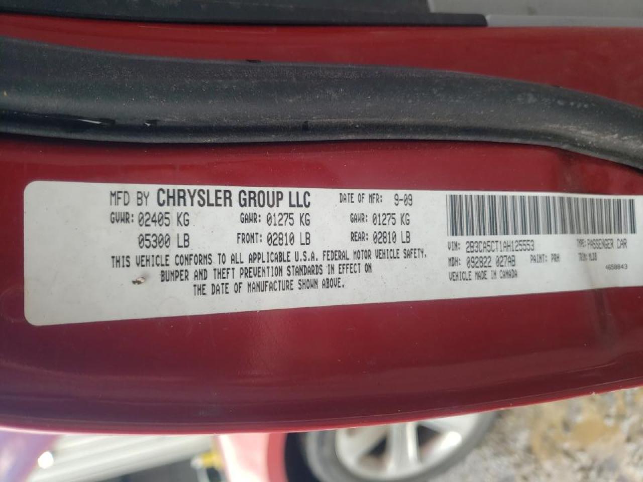 Photo 10 from auction – 2010 DODGE CHARGER R/ with VIN 2B3CA5CT1AH125553