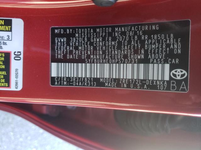 Photo 10 from auction – 2017 TOYOTA COROLLA L with VIN 5YFBURHE0HP570731