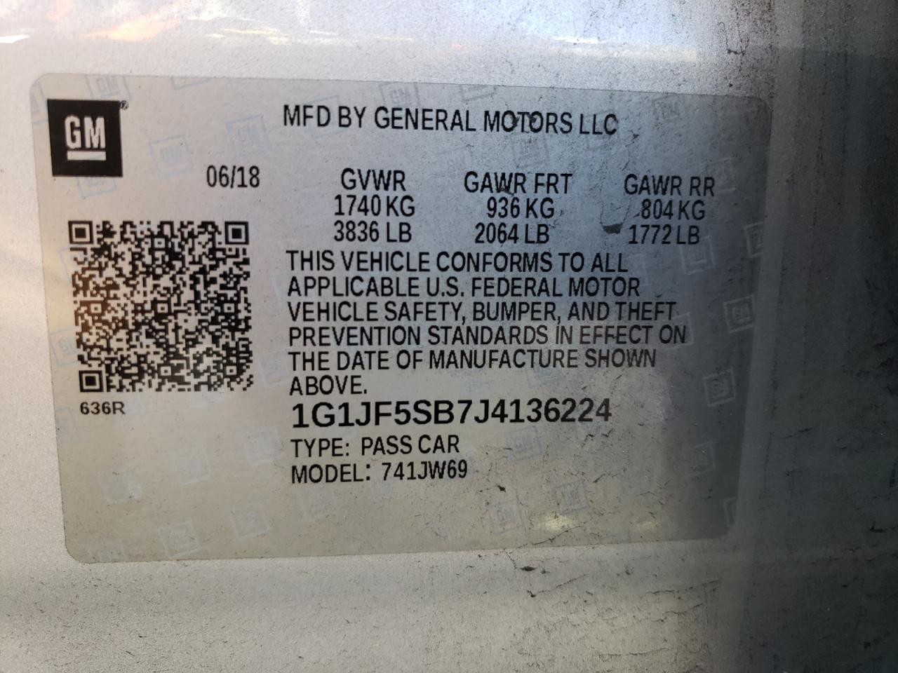 Photo 10 from auction – 2018 CHEVROLET SONIC PREM with VIN 1G1JF5SB7J4136224