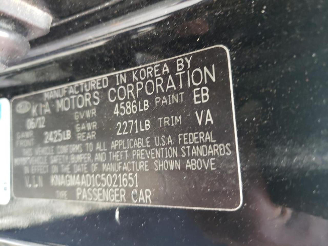 Photo 10 from auction – 2012 KIA OPTIMA HYB with VIN KNAGM4AD1C5021651
