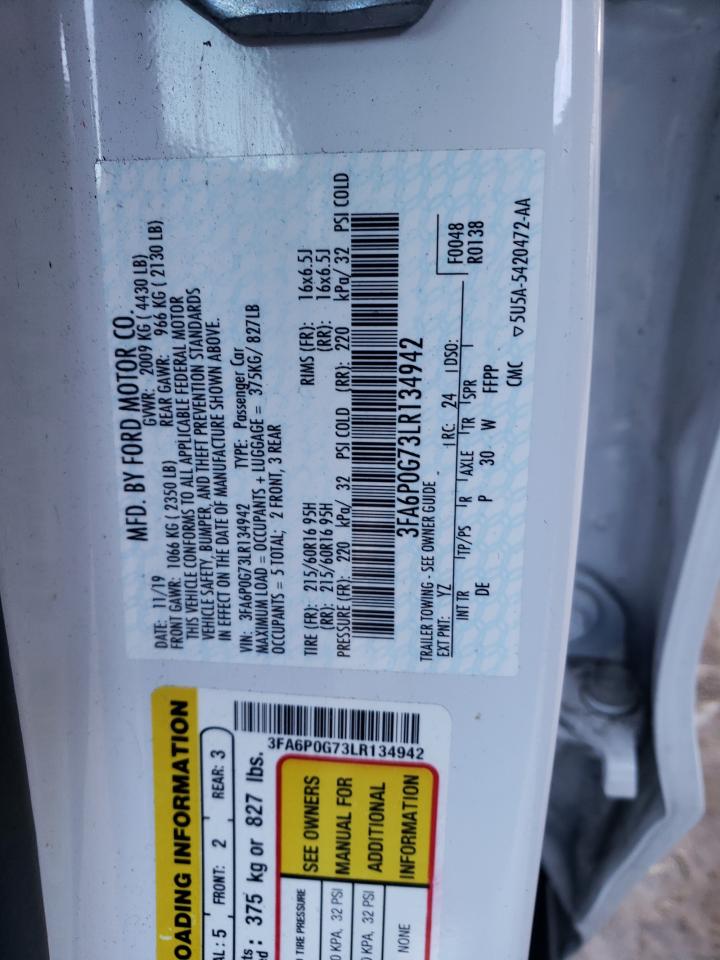 Photo 10 from auction – 2020 FORD FUSION S with VIN 3FA6P0G73LR134942