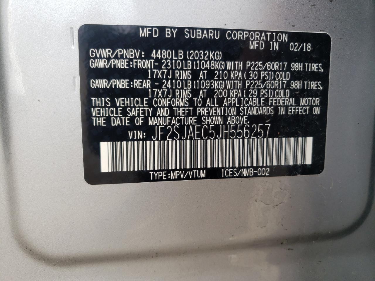 Photo 10 from auction – 2018 SUBARU FORESTER 2 with VIN JF2SJAEC5JH556257