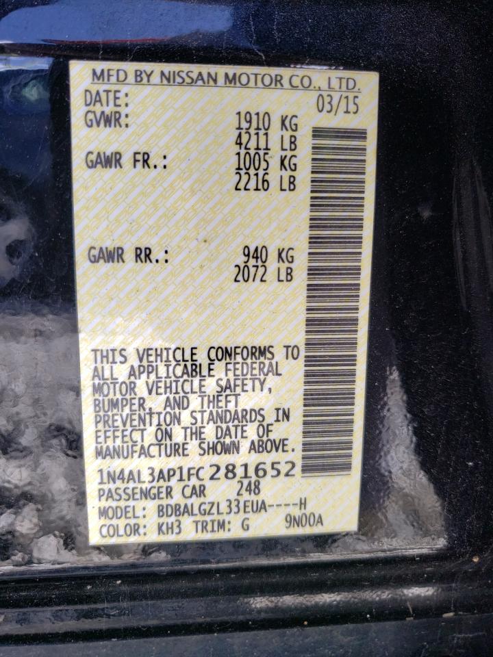 Photo 10 from auction – 2015 NISSAN ALTIMA 2.5 with VIN 1N4AL3AP1FC281652