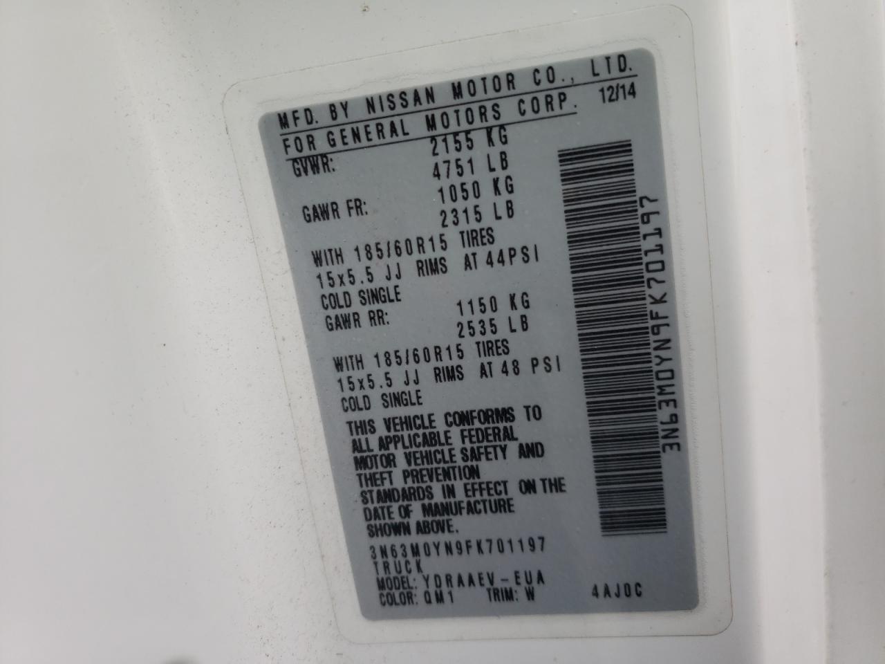 Photo 10 from auction – 2015 CHEVROLET CITY EXPRE with VIN 3N63M0YN9FK701197