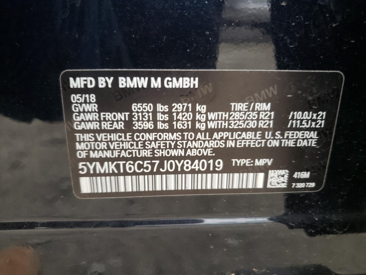 Photo 10 from auction – 2018 BMW X5 M with VIN 5YMKT6C57J0Y84019