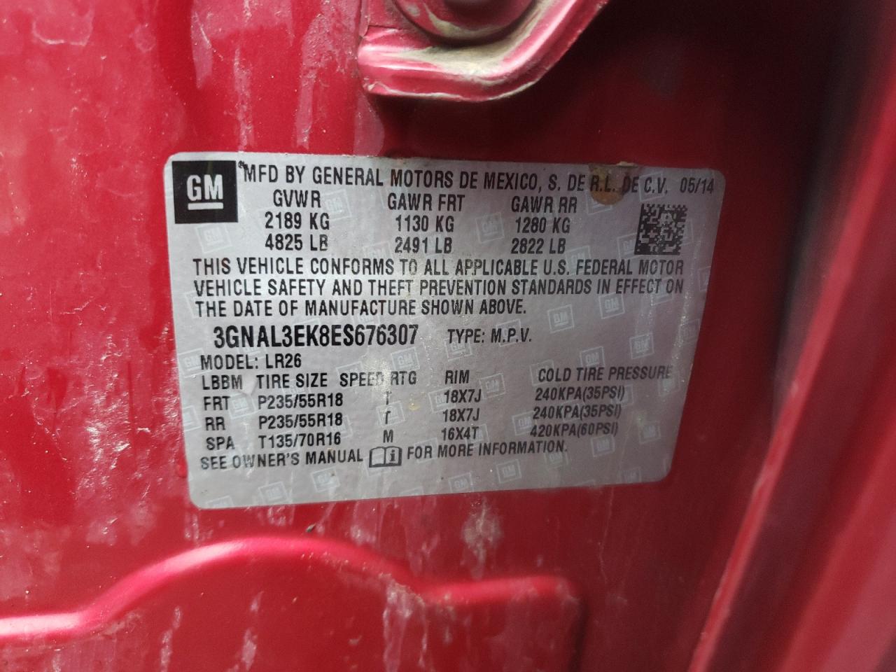Photo 10 from auction – 2014 CHEVROLET CAPTIVA LT with VIN 3GNAL3EK8ES676307