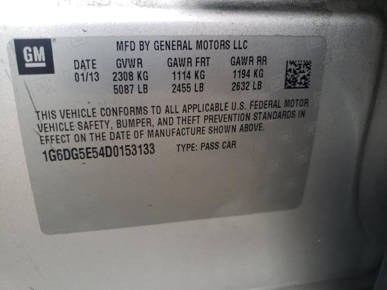 Photo 10 from auction – 2013 CADILLAC CTS LUXURY with VIN 1G6DG5E54D0153133