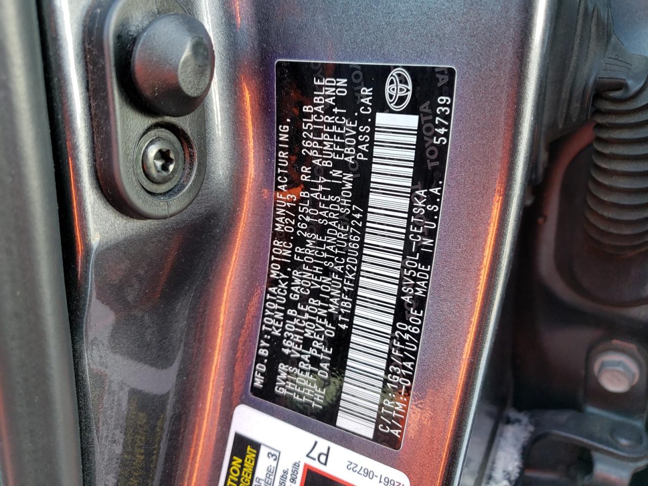 Photo 10 from auction – 2013 TOYOTA CAMRY L with VIN 4T1BF1FK2DU667247