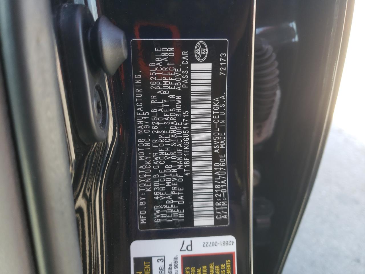 Photo 10 from auction – 2016 TOYOTA CAMRY LE with VIN 4T1BF1FK6GU514715