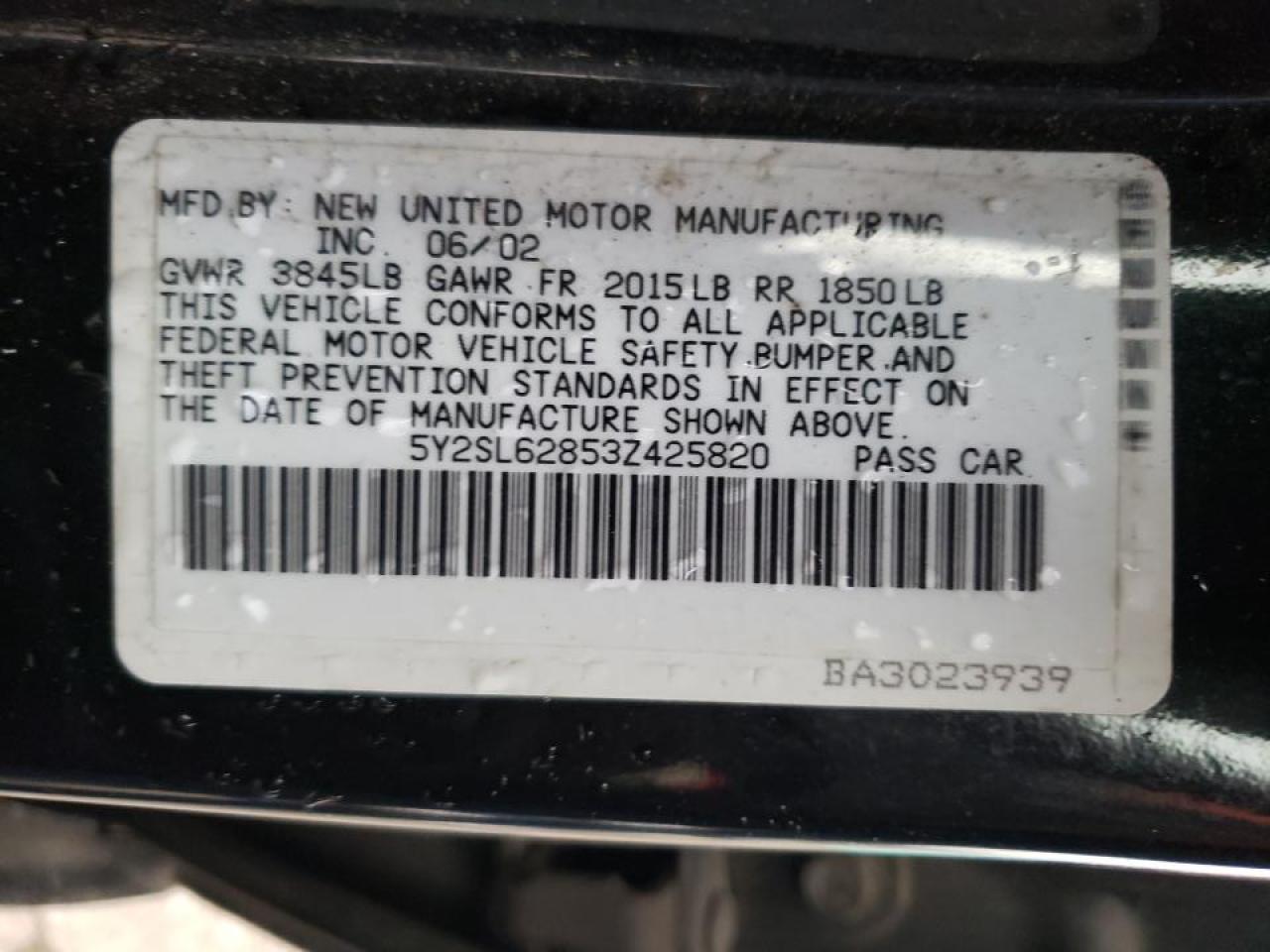 Photo 10 from auction – 2003 PONTIAC VIBE with VIN 5Y2SL62853Z425820