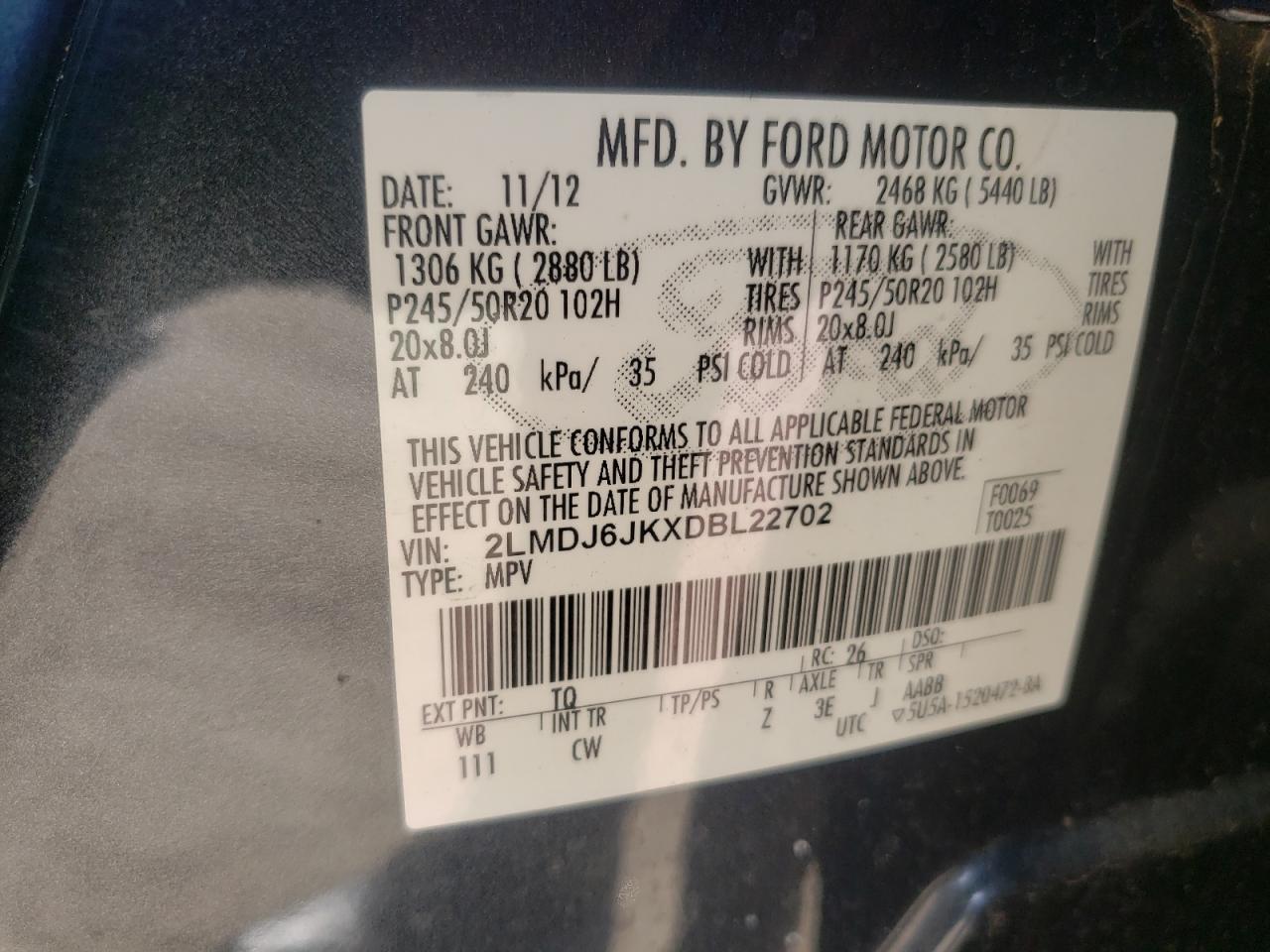 Photo 10 from auction – 2013 LINCOLN MKX with VIN 2LMDJ6JKXDBL22702